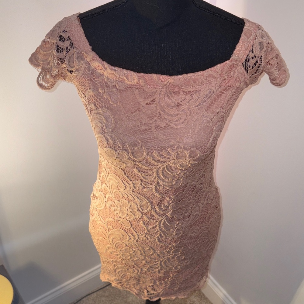 Ambiance Lace Mini Dress in Blush Pink - Picture 2 of 4